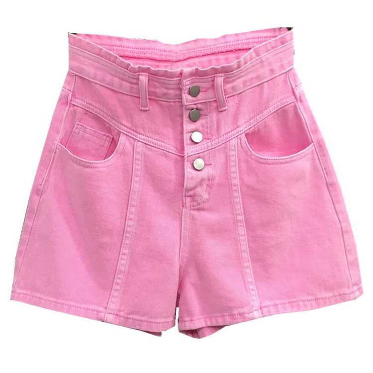 Chic Button Front High Waist Denim Shorts - Modakawa Modakawa