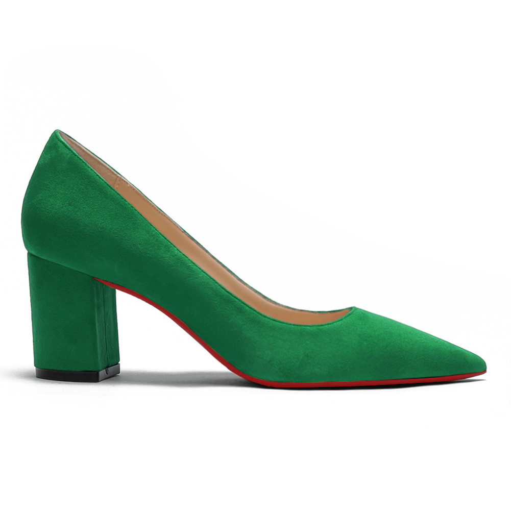 65mm Women Chunky Heels Middle Block Heel Red Bottoms Pumps-vocosishoes