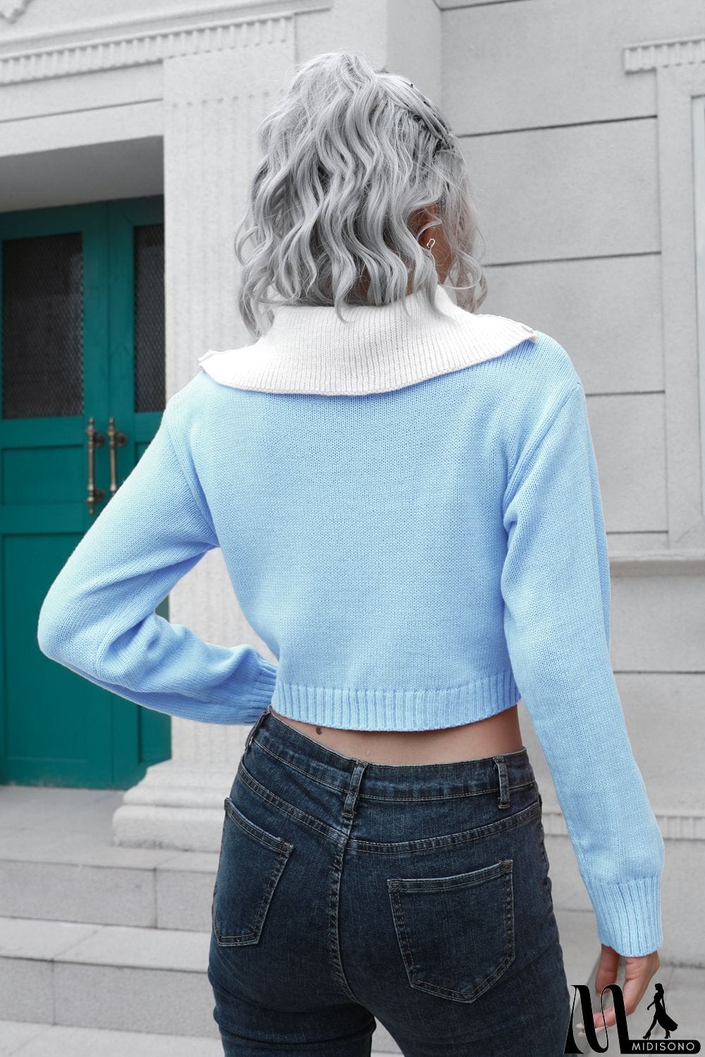 MidiSono - Contrast Collared Cropped Sweater