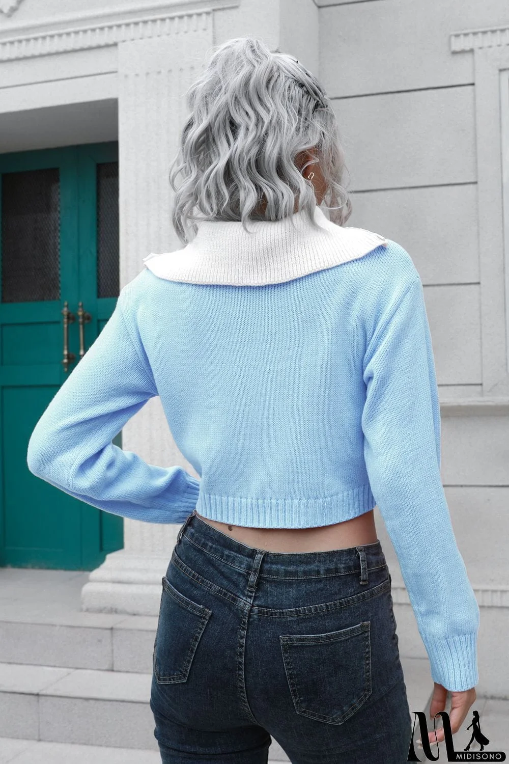 MidiSono - Contrast Collared Cropped Sweater