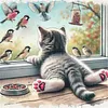 Cat And Bird By Window-11CT Stamped Cross Stitch 40*40cm/15.75*15.75in tapestrymarket