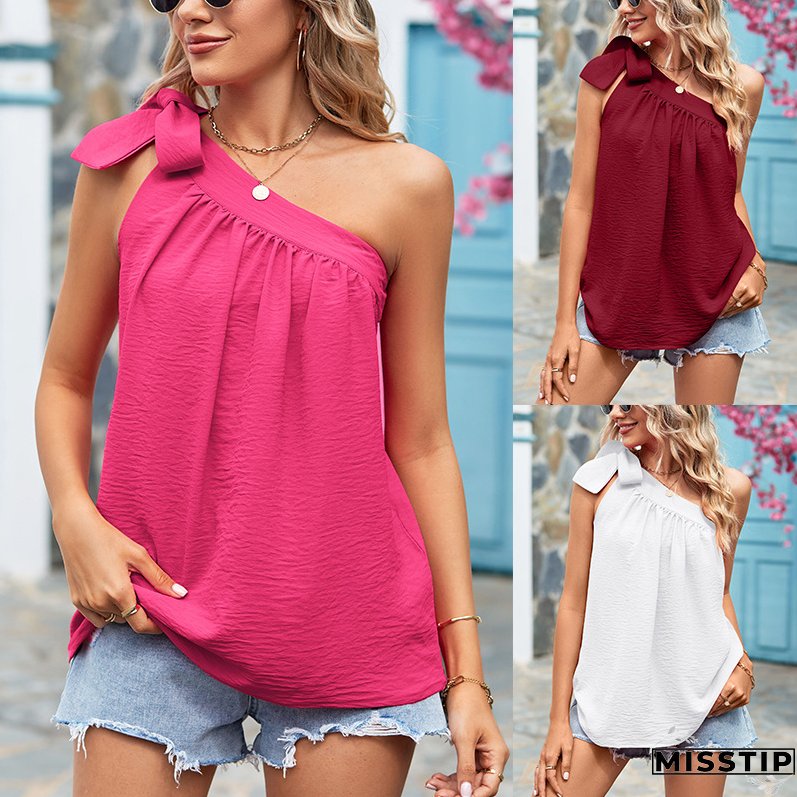 Women's Summer Sleeveless Elegant Sexy Top Off Shoulder Blouse