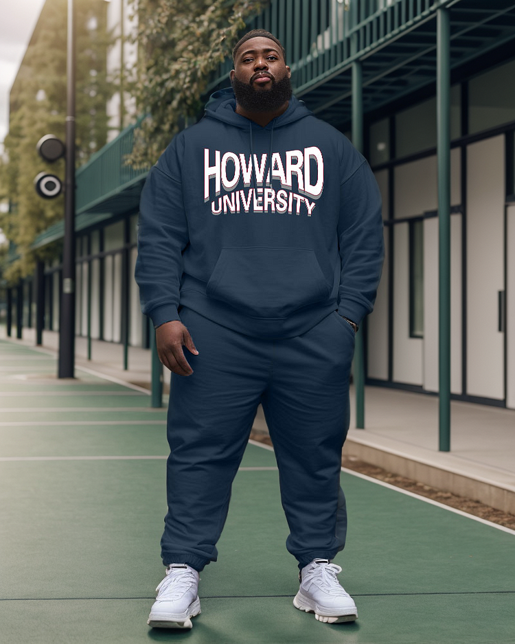 Men's Plus Size Howard University Style Hoodie and Sweatpants Two Piece Set
