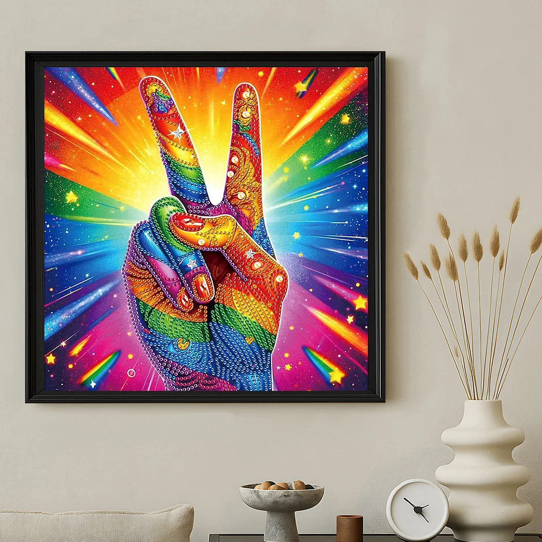 Diamond Painting - Partial Special Shaped Drill - Vibrant Peace Hand(Canvas|30x30cm)