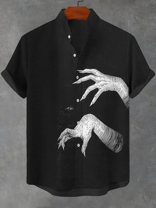 Men's The Hands Of The Devil Print Linen Blend Shirt