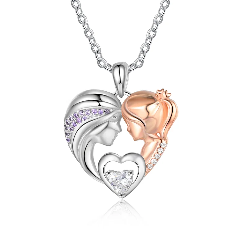 Mother and Daughter Necklace with Diamond Heart Pendant Necklace for Her