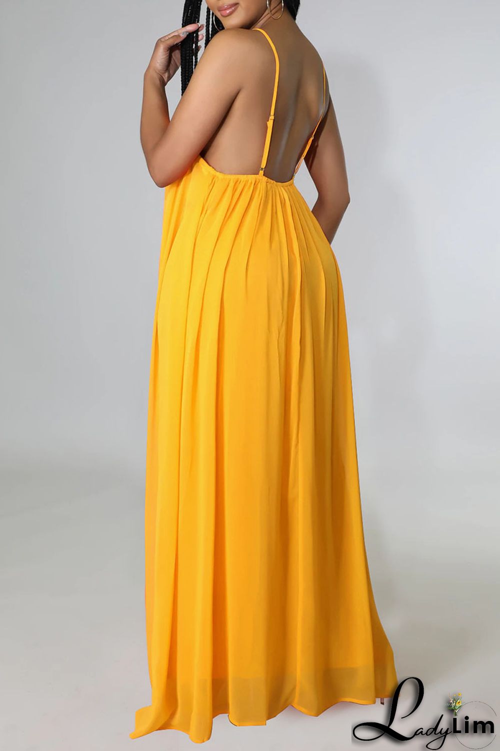 Orange Red Casual Solid Split Joint Backless Spaghetti Strap Sling Dress Dresses