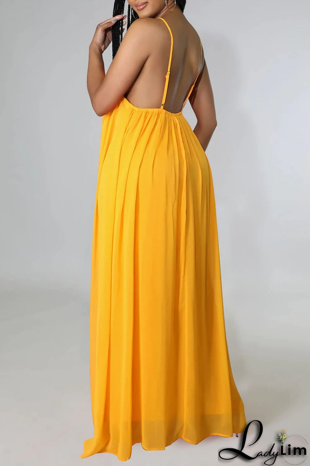 Orange Red Casual Solid Split Joint Backless Spaghetti Strap Sling Dress Dresses