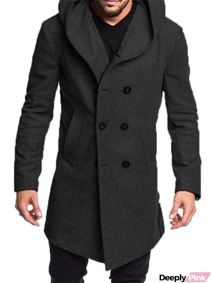 Men's Fashion Hooded Woolen Trench Coat