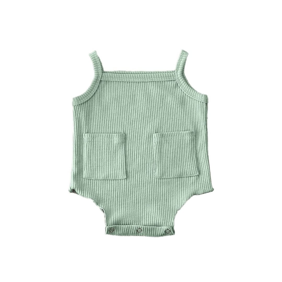 2020 Baby Summer Clothing Infant Newborn Baby Girl Solid Ribbed Bodysuit Pocket Jumpsuit Sleeveless Sunsuit