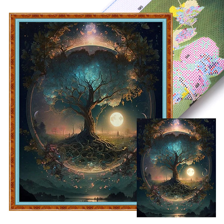 【Huacan Brand】Time And Space Tree Of Life 11CT Stamped Cross Stitch 45*55CM