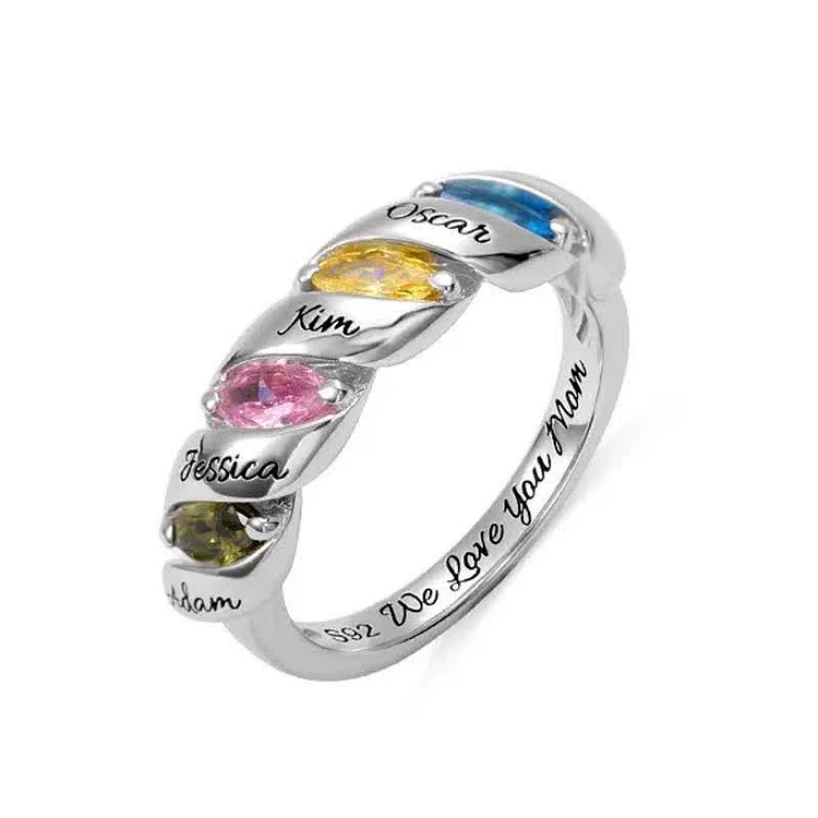 Memory Personalized and Engraved Birthstones Ring