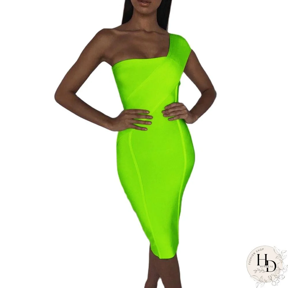 Ocstrade Bandage Dress For Women Summer Neon Green Bandage Dress Bodycon Summer Women One Shoulder Sexy Club Party Dress