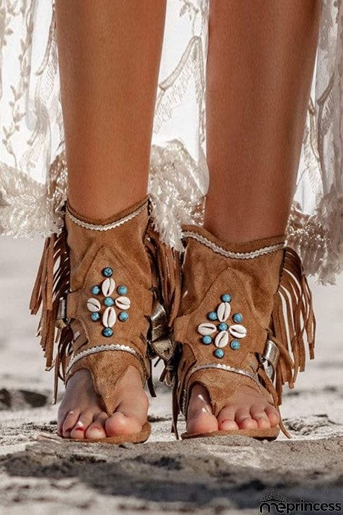 Tassel Beaded Toe Post Flat Sandals