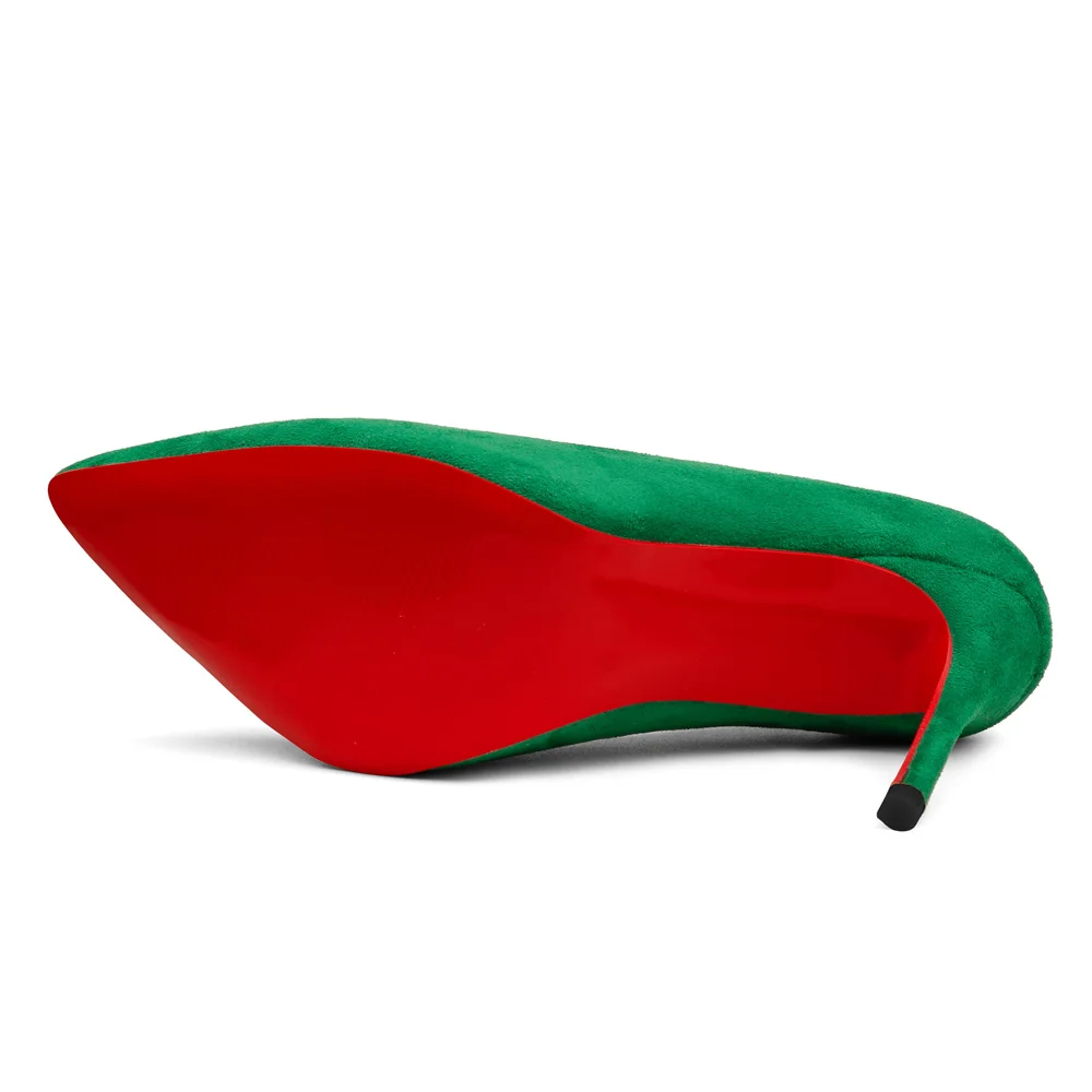 90mm Women's Middle Heels Pointed Toe Red Bottom Pumps-MERUMOTE