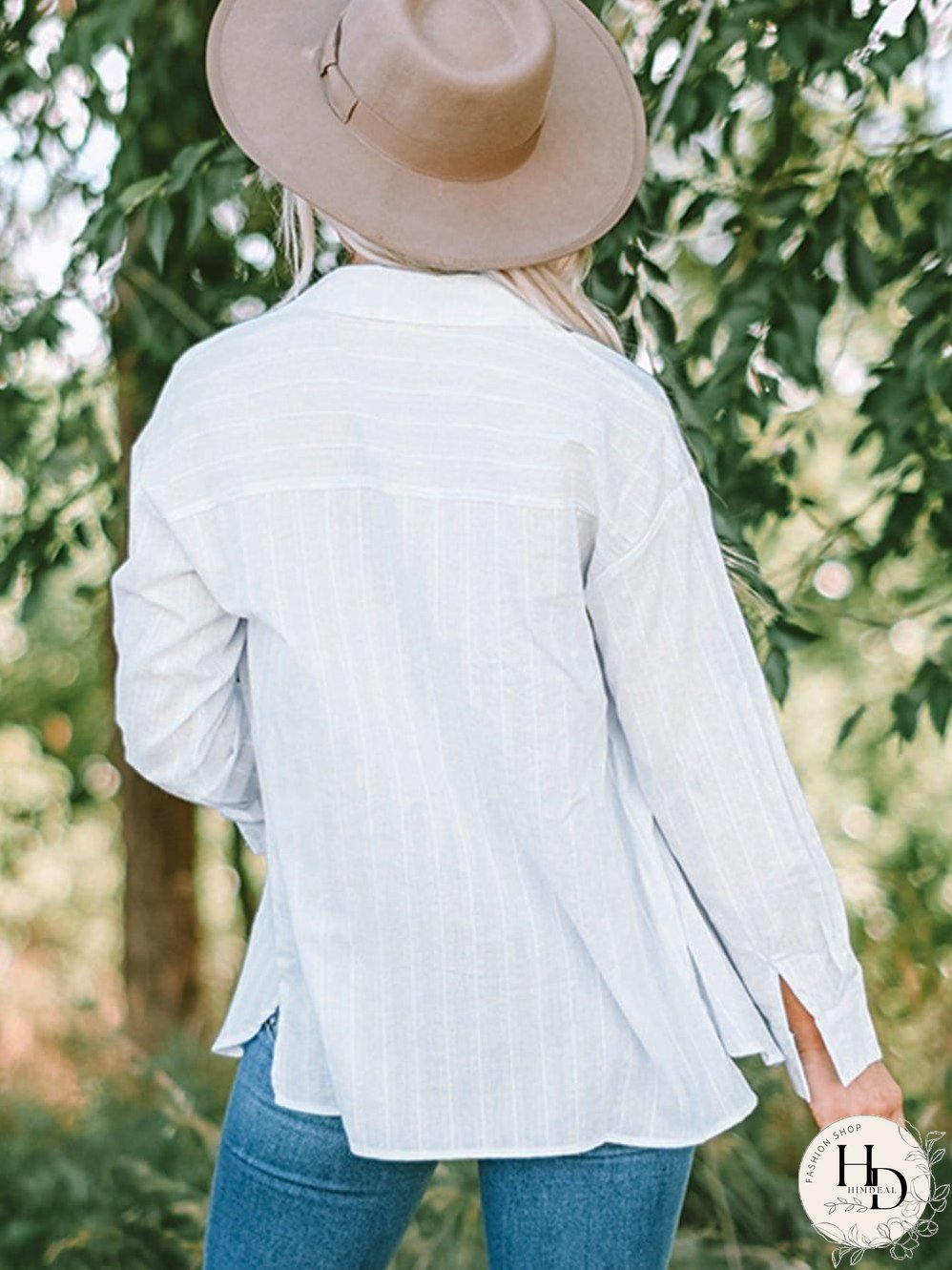 Simple Solid Lapel Button Long Sleeve Blouses