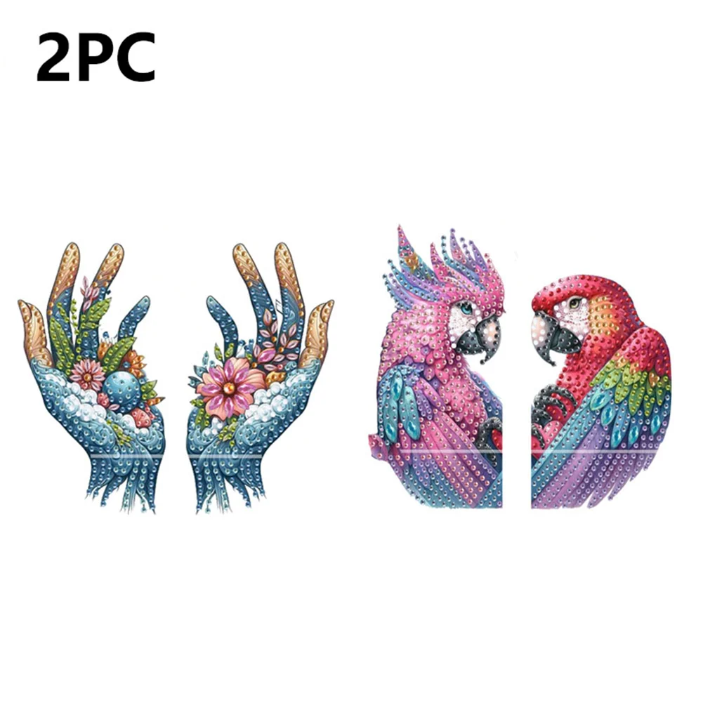 2pcs 2D Flat DIY Diamond Art Pendant DIY Home Decor Hanging Charm Decor (Parrot)