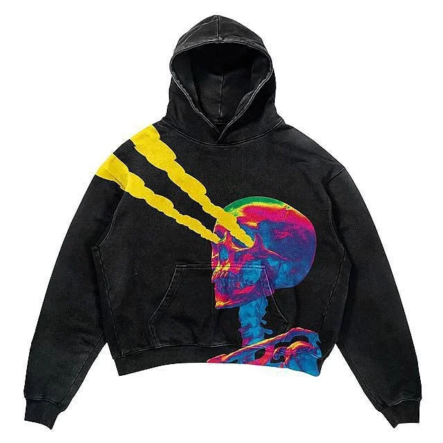 Loose Hoodie Y2k Pullover Oversized Sweatshirt Skull Printed Streetwear at Hiphopee
