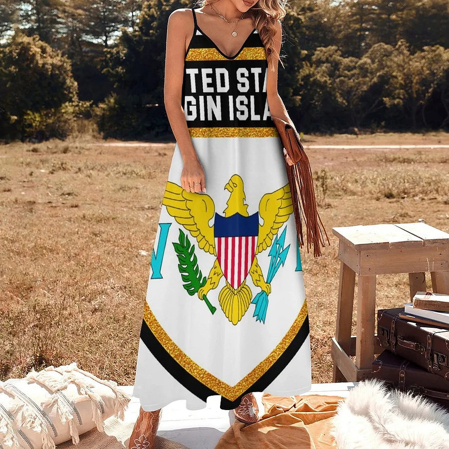 United States Virgin Islands Flag Women's Casual Strappy V Neck Sleeveless Flowy Loose Long Maxi Beach Dress Sundress United States Virgin Islands Flag Women's Casual Strappy V Neck Sleeveless Flowy Loose Long Maxi Beach Dress Sundress