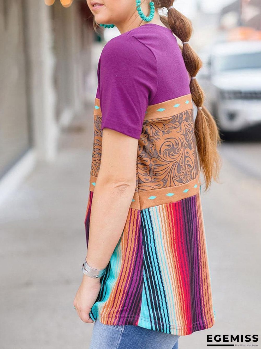 Color-blocked Casual Crew Neck T-shirt | EGEMISS