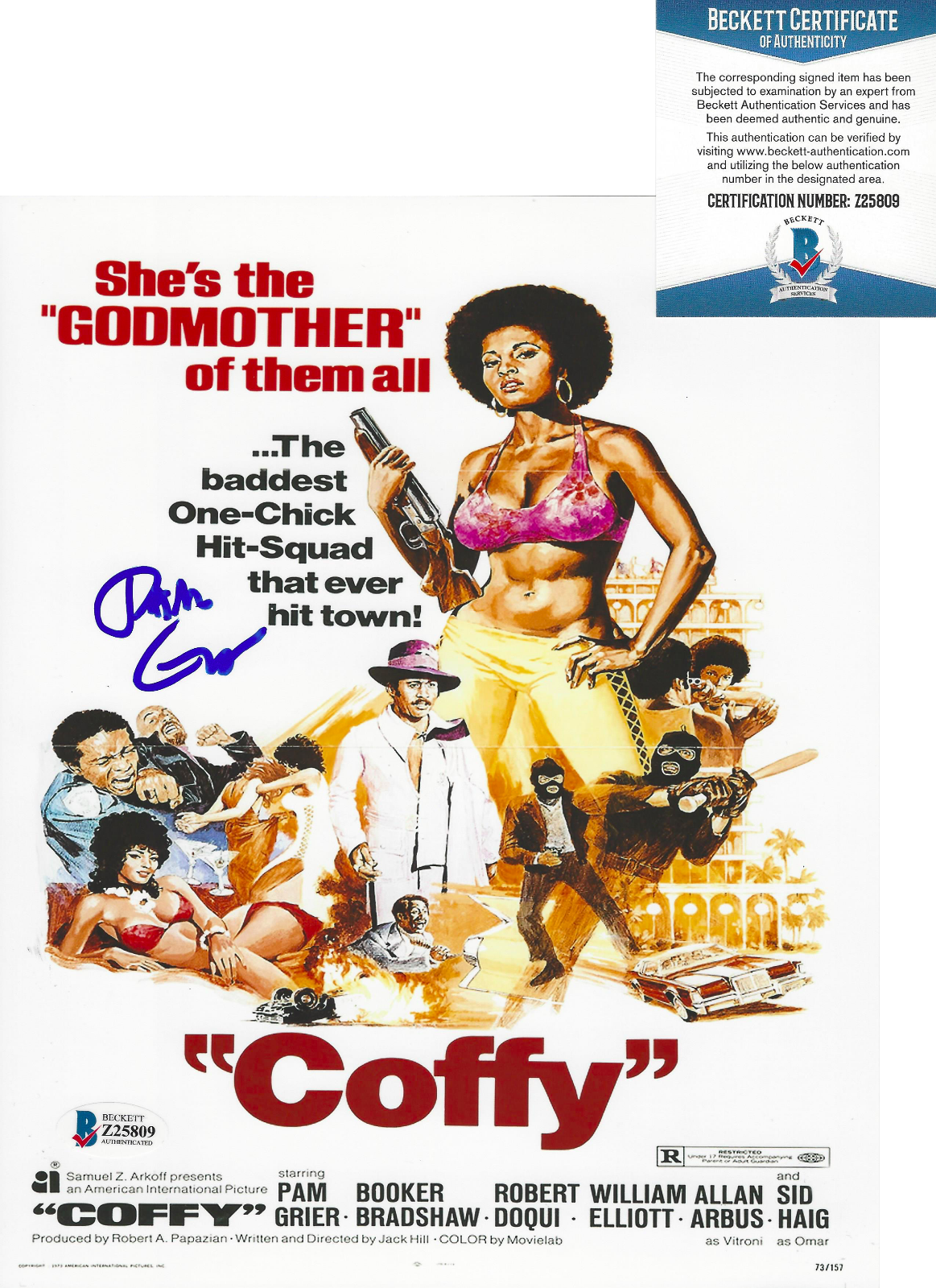 PAM GRIER SIGNED 'COFFY' 8x10 MOVIE POSTER Photo Poster painting ACTRESS PROOF BECKETT COA BAS