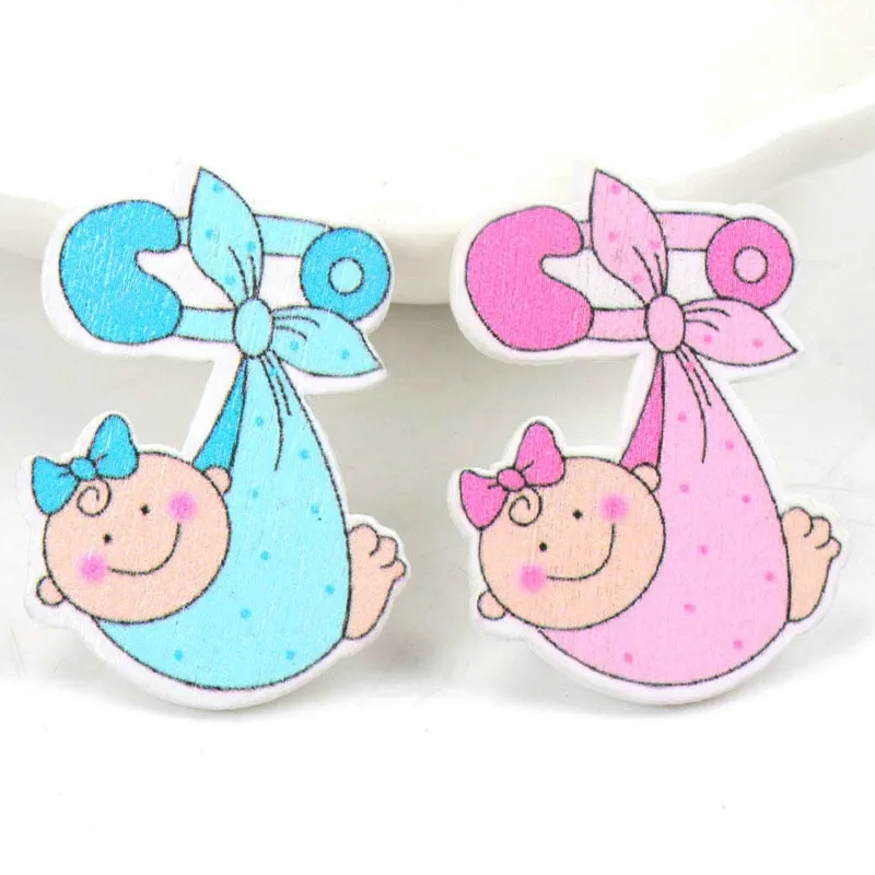 Blue/Pink Baby Series Pattern Scrapbooking Craft DIY Wood For Handmade Sewing Home Kids Birthdays Party Decorations 20pcs 35mm
