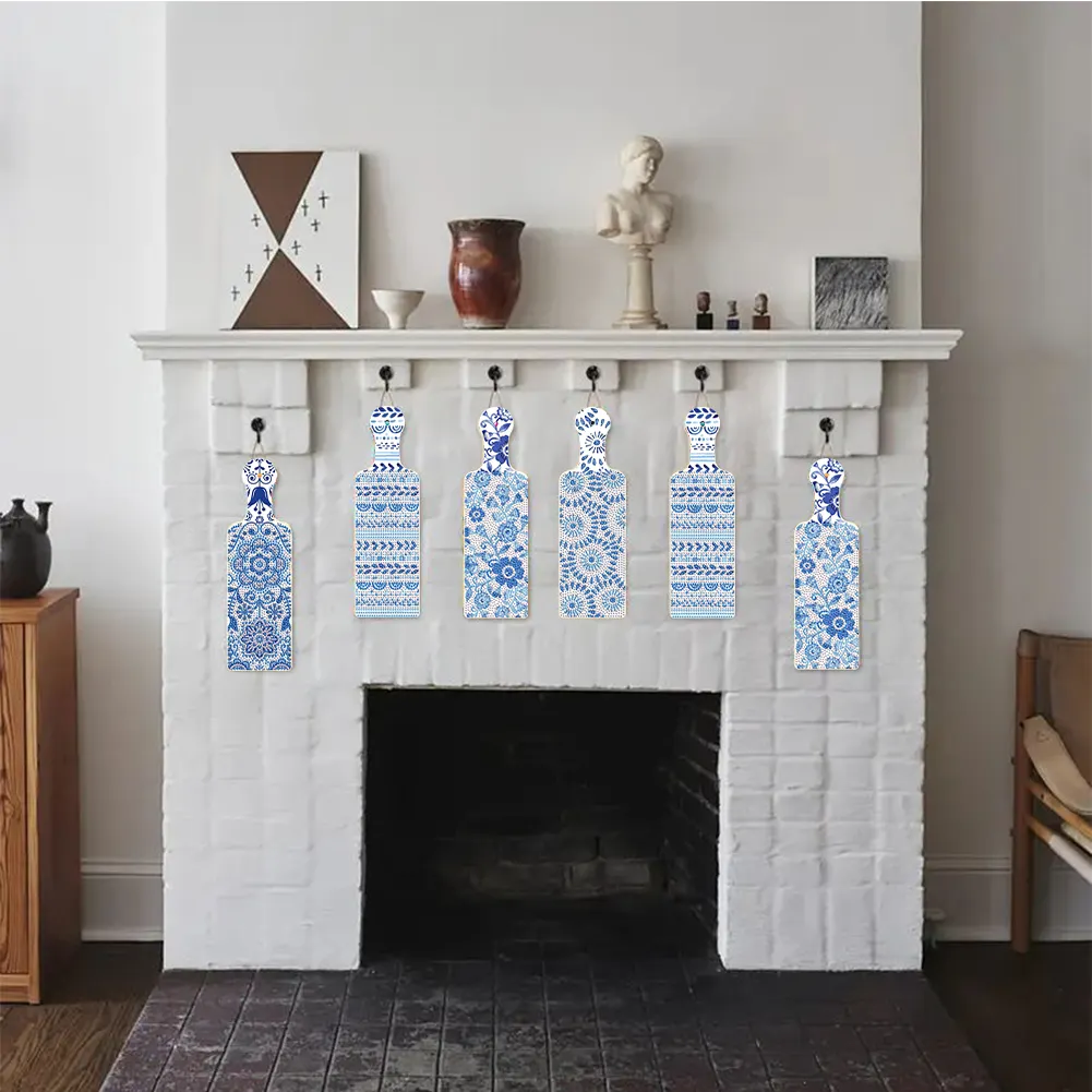 4Pcs Blue Pattern Diamond Painting Tray Handicraft for Home Restaurant Decor