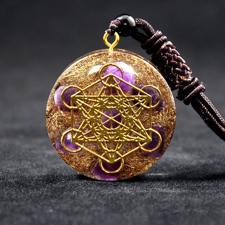 Amethyst Metatron's Cube Symbol Necklace