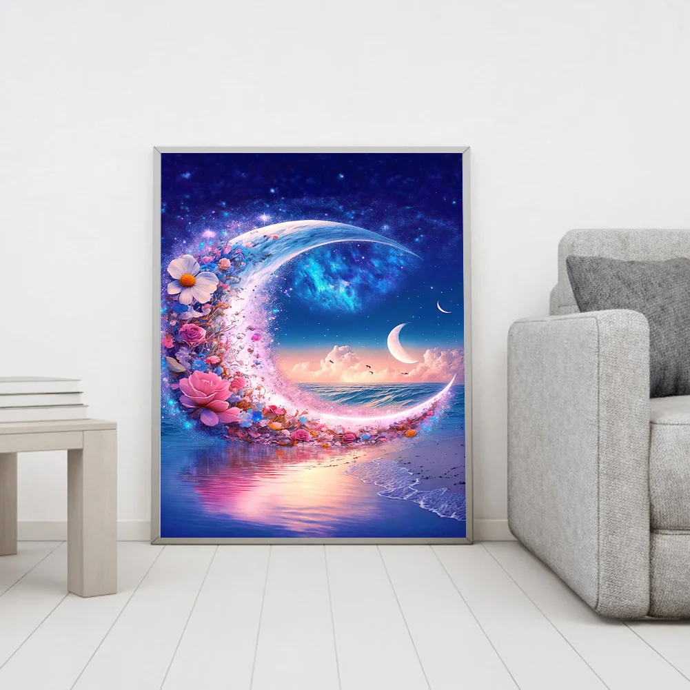 Beach Scenery Diamond Art Kits Resin Canvas 5D DIY Mosaic (Moonflower A)