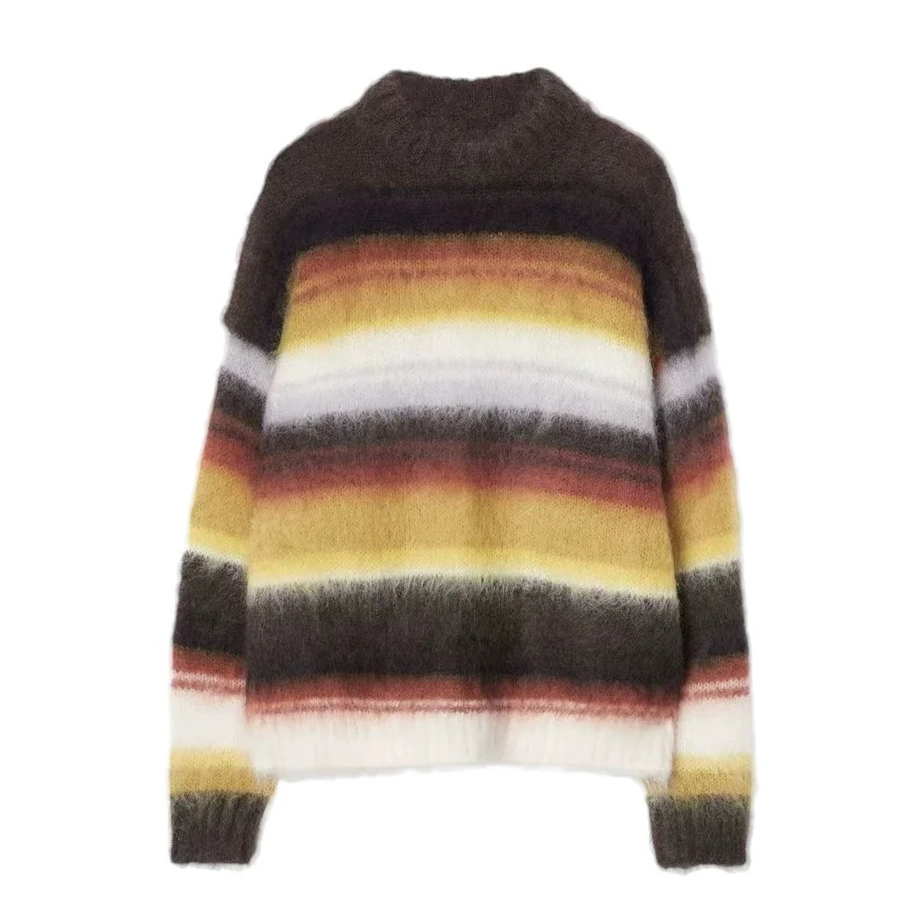 Nigikala Nigikala Women's Loose Version Of The Round-Neck Horse Seaweed Jumper Women Autumn And Winter New Striped Top