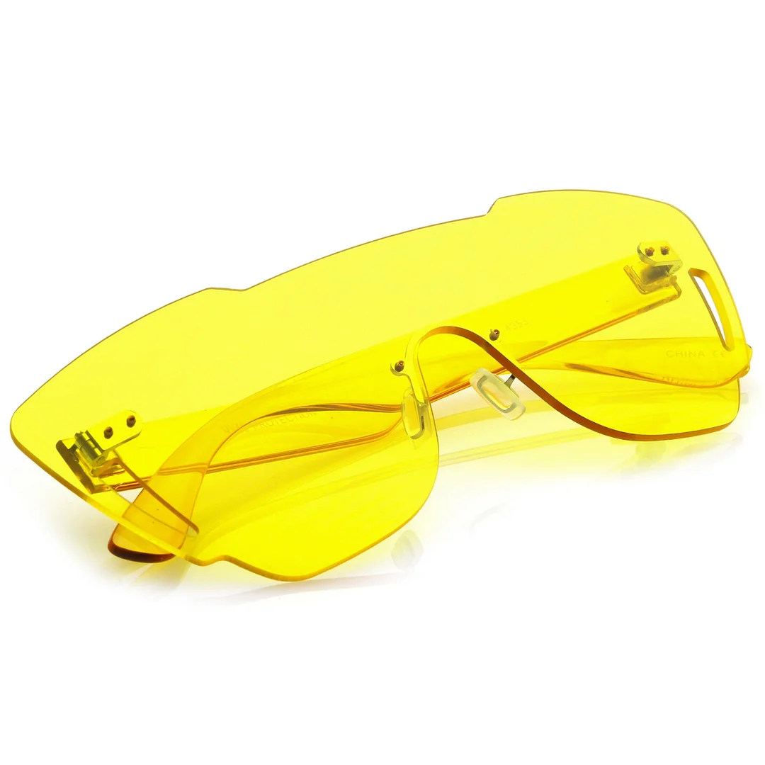 Oversize Rimless Cutout Thick Arms Tinted Mono Lens Shield glasses 73mm