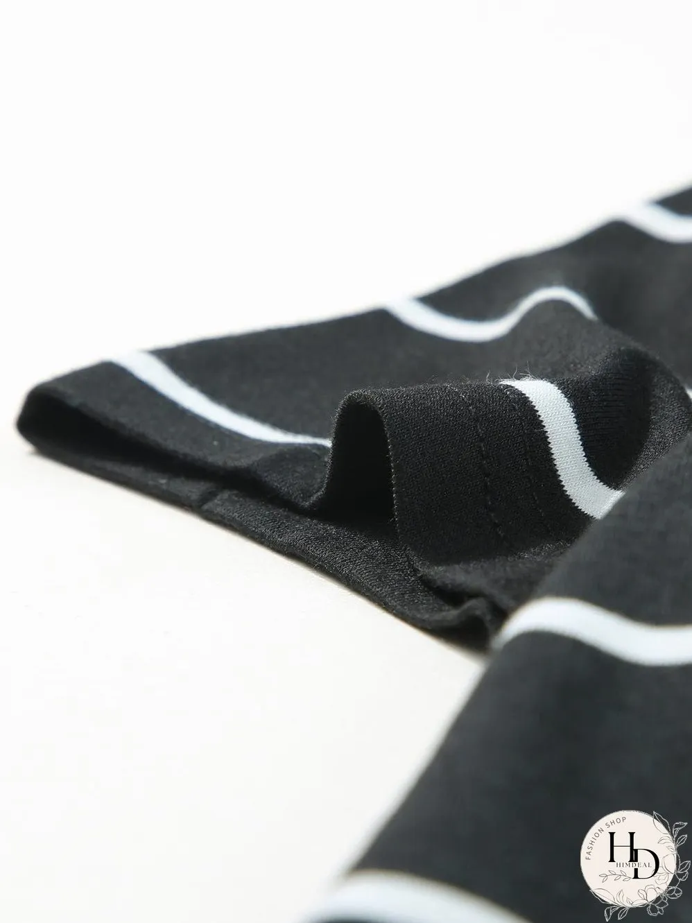 Stripe Print Black Short Sleeve Tee