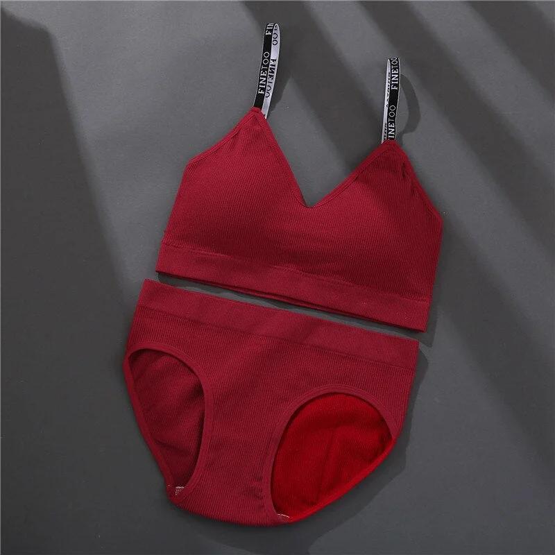 Women Lingerie Bra Set Seamless Tops Bralette Brassiere Sexy Underwear Suit Finetoo Strap Backless Tank Cropped Top Panties Sets