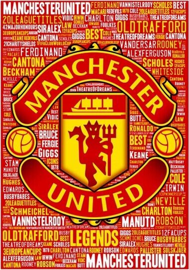 MANCHESTER UNITED POSTER - WORD ART - Photo Poster painting QUALITY INSERT -  POST!