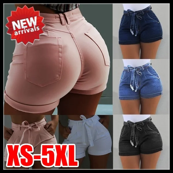 New Plus Size S-5XL Slim Fit Casual Classic Shorts Jeans Summer Sexy Women's Fashion High Waist Washed Denim Shorts