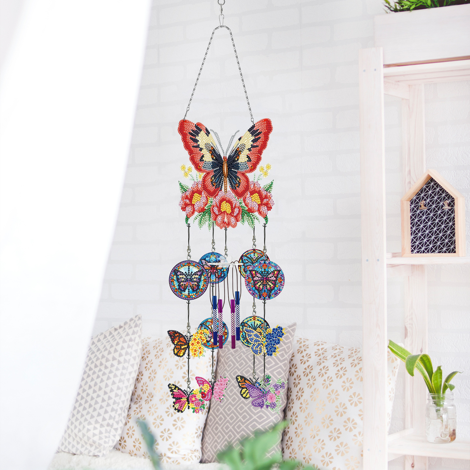 DIY Diamond Painting, Wind Chime, Butterfly, Diamond Painting, PVC Stereoscopic Wind Chime Hanging Decoration, Cross border Hot Selling Decorative Painting