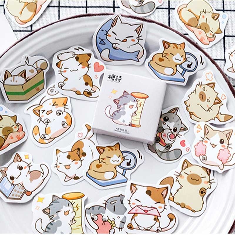 45 Pcs/box Cute Cat Label Kawaii Sticker Diary Handmade Adhesive Paper Flake Japan Stickers Scrapbooking Stationery Sticker