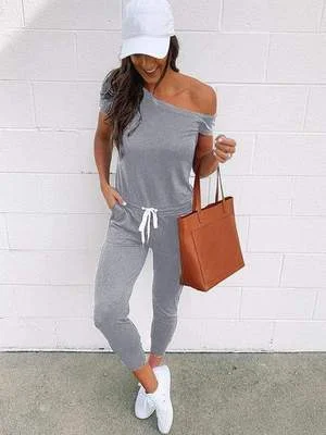 Cold Shoulder Jumpisuit With Pocketed