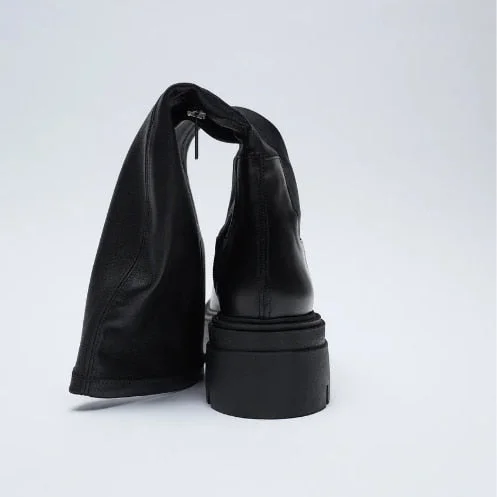 Leather Women's Boots Fashion Stiletto High Heel Thigh High Boots Ladies Style Zipper Decoration Mid Calf Knight Botas De Mujer