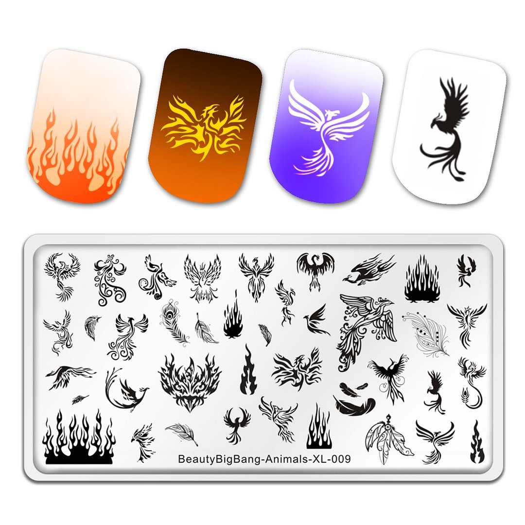 Agreedl Beautybigbang Nail Stamping Plate Animal Style Phoenix Image Fire Birds Peacock Stainless Steel Nail Art Template Stencil Tool