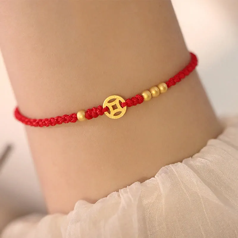 Copper Coin Braided Red String Bracelet