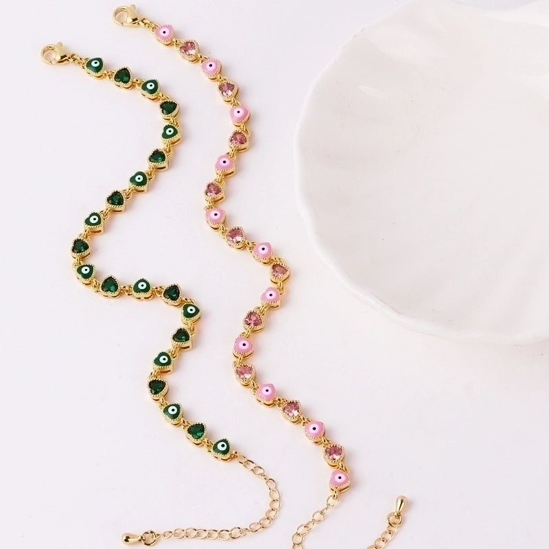 Retro Devil’s Eye Heart Shape Copper Plating Inlay Zircon Gold Plated Bracelets