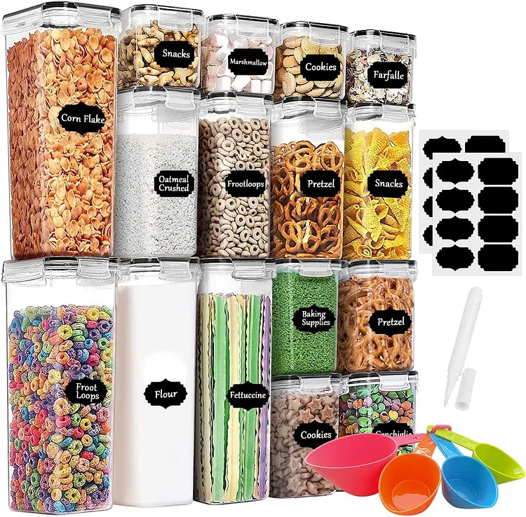 Sanmadrola Airtight Plastic Food Storage Containers with Lids for Kitchen Storage Organization Containers 16 PCS for Pantry Organization and Storage Cereal Rice Pasta Flour and Sugar Containers