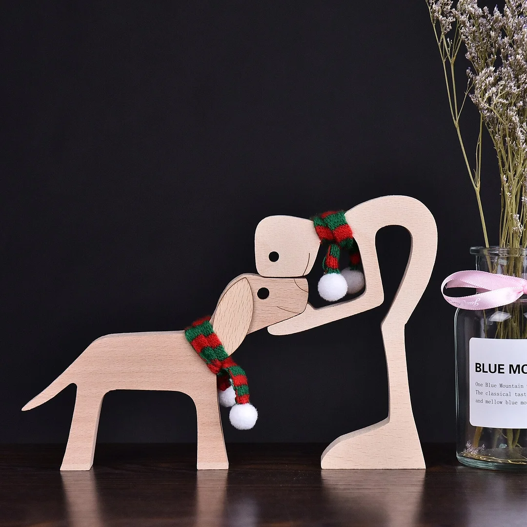 Wooden Dog Christmas Ornaments For Home Decor Craft Figurine New Year's Decor Creative Home Decoration Lovely Gift