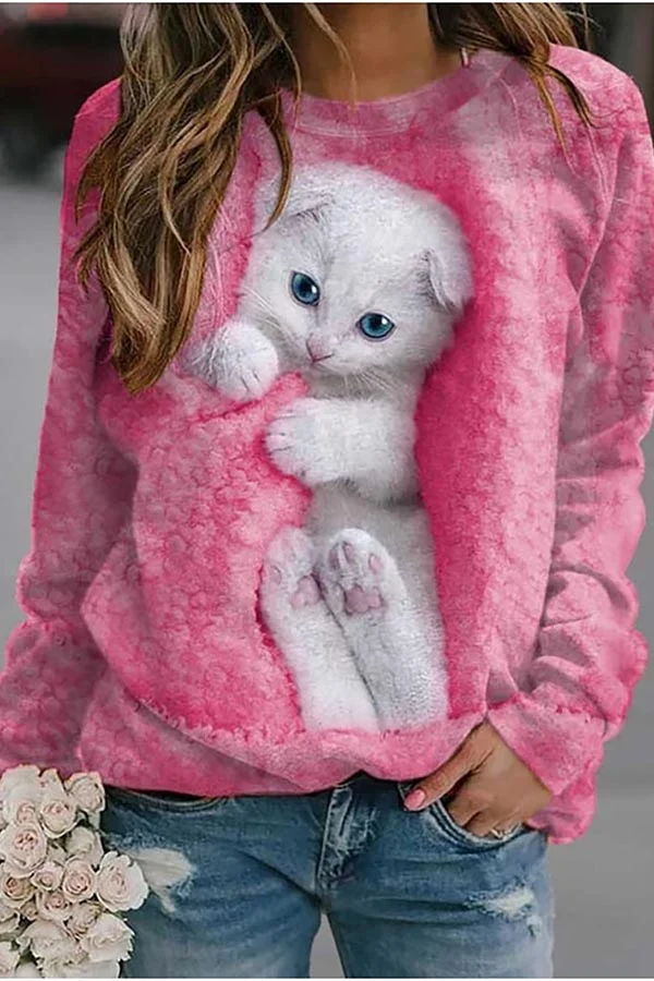 Cute Cat Print 100% Cotton Sweatshirt