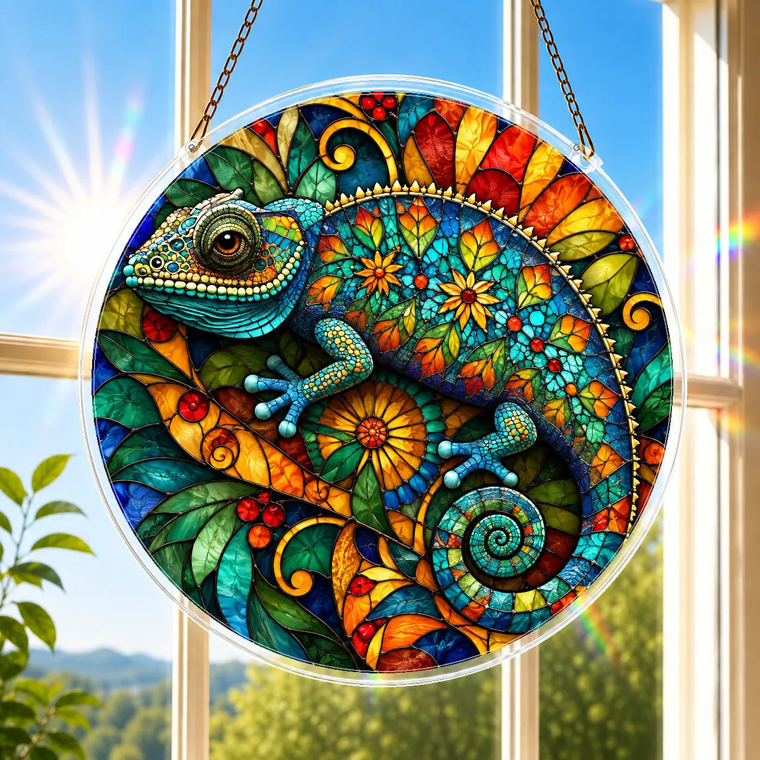 Tropical Chameleon Stained Glass Suncatcher Puzzle