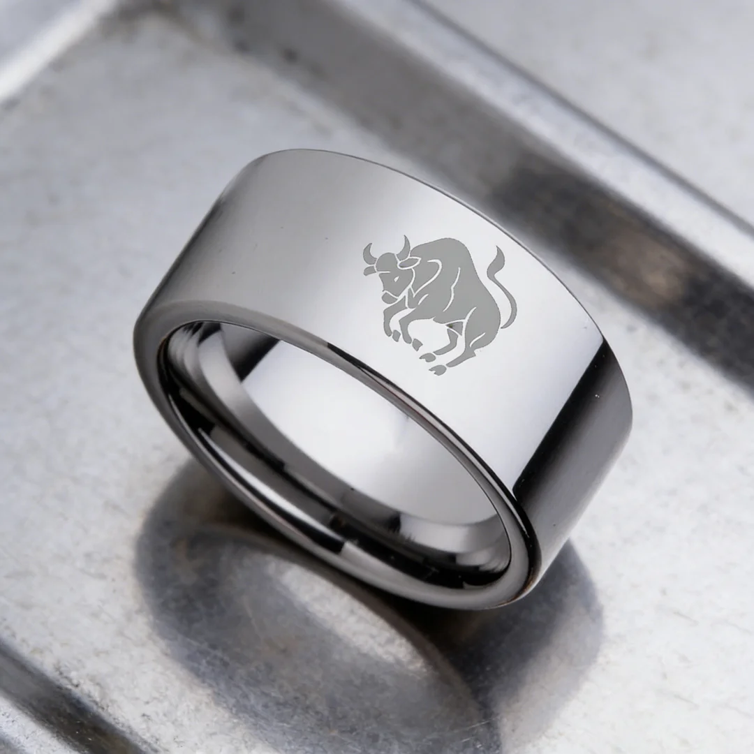 4MM 6MM 8MM 10MM Width Zodiac Taurus Laser Tungsten Carbide Rings Silver Flat Couple Wedding Bands 