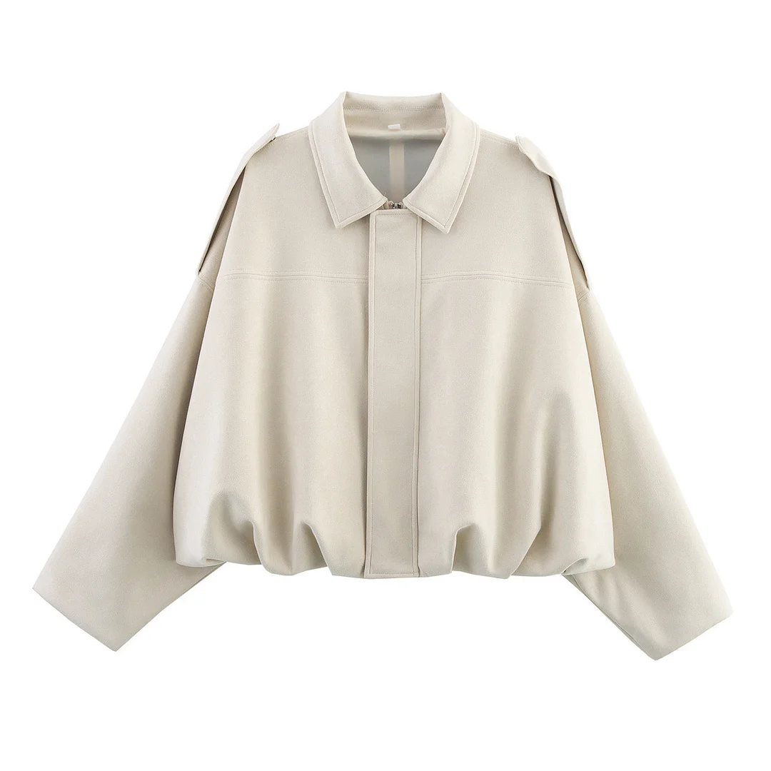 Nigikala Nigikala Color 2025 Spring And Autumn Leisure Tuffen Texture Collar Pilot Jacket Women B88824