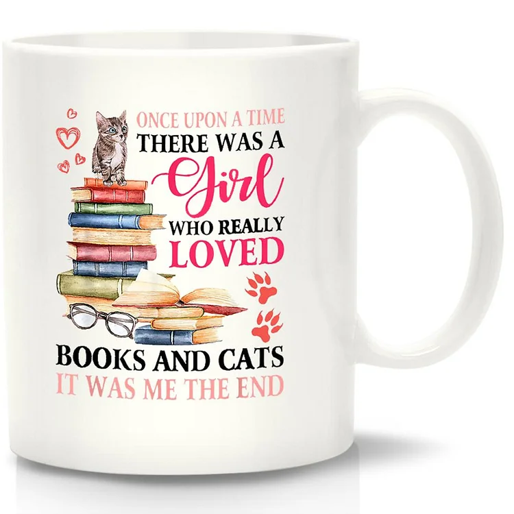 A Girl Who Really Loved Books And Cats White Mug-Annaletters