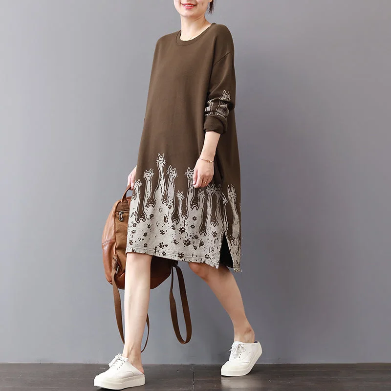 fine khaki cotton shift dresses trendy plus size cotton clothing dresses prints vintage side open cotton dress